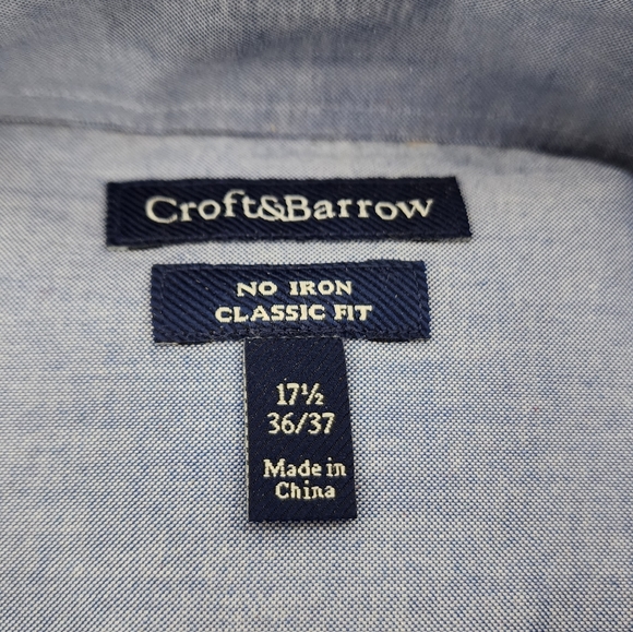 CROFT & BARROW CLASSIC-FIT NO IRON MEN'S DRESS SHIRT Sz 17 1/2 36/37 LIGHT BLUE - Picture 5 of 7